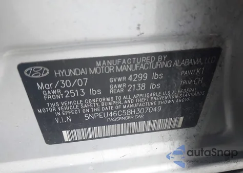 2008 Hyundai Sonata Limited/Se z USA, uszkodzony, nr VIN 5NPEU46C58H307049